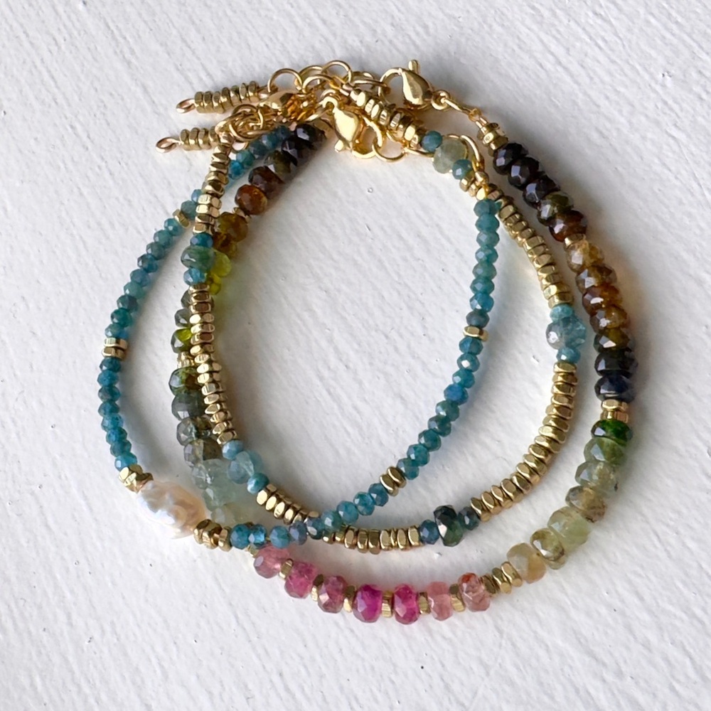 Multi/ Pink Tourmaline and Gold Filled Bracelet - Picture 3 of 3